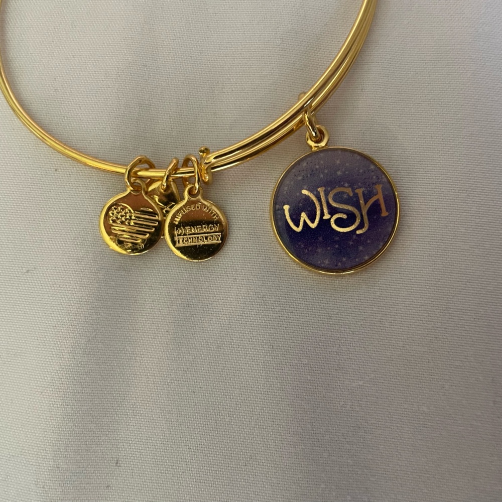 Vintage Alex and Ani Gold “WISH” Charm Expandable Bangle Bracelet